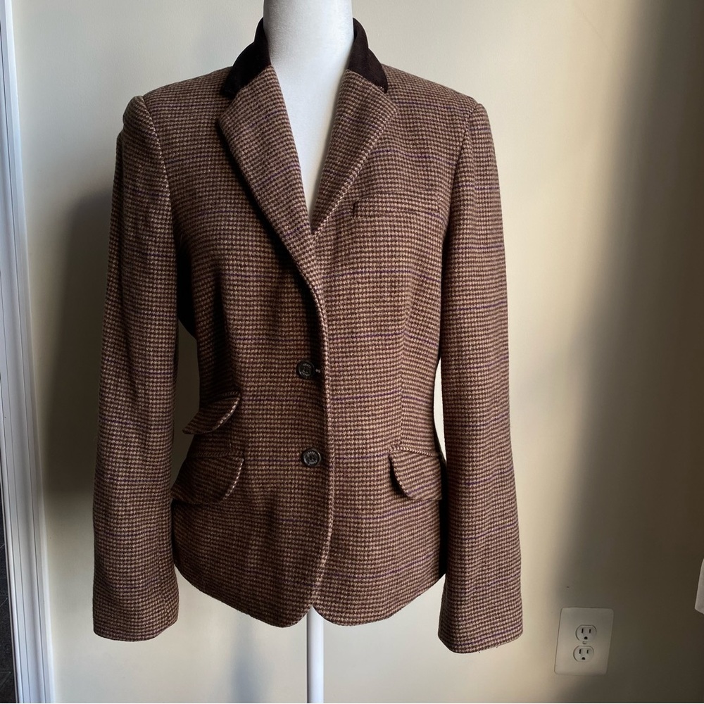 Chaps Wool Blend Houndstooth Blazer 3 Button Single Breasted